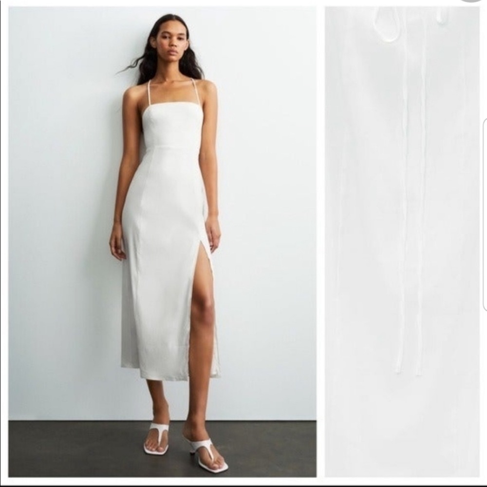 linen blend oyster dress white zara ref 7385/147 XS